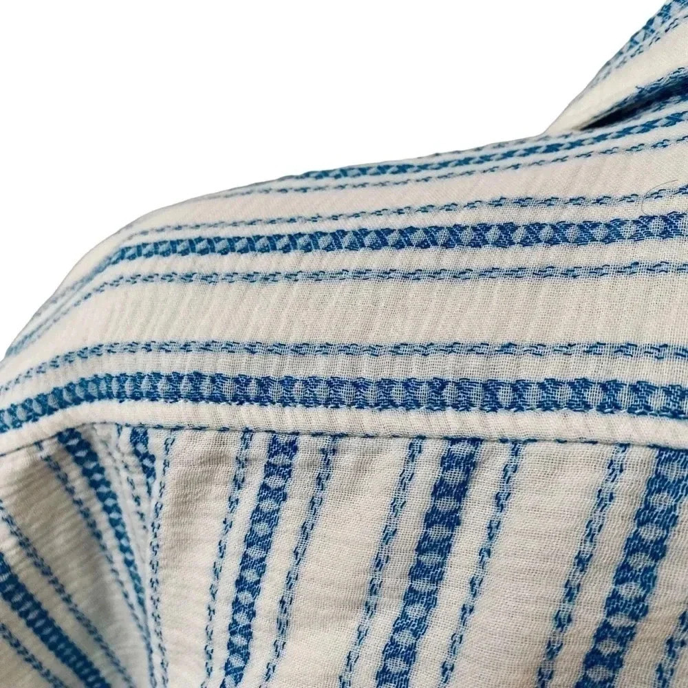 Faherty Avery Organic Cotton Gauze Camp Shirt Blue White Stripe XS - Picture 12 of 14